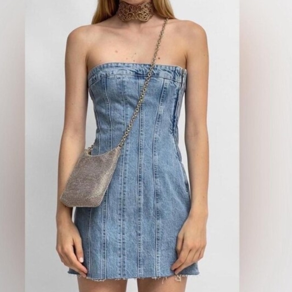 Zara Blue Strapless Denim Dress